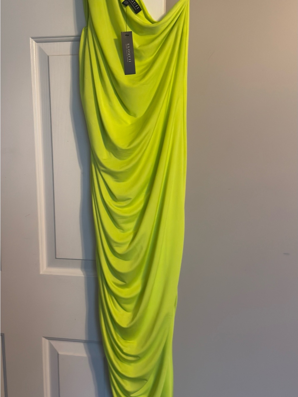 Eloquii Neon Lime One-Shoulder Draped Maxi Dress
